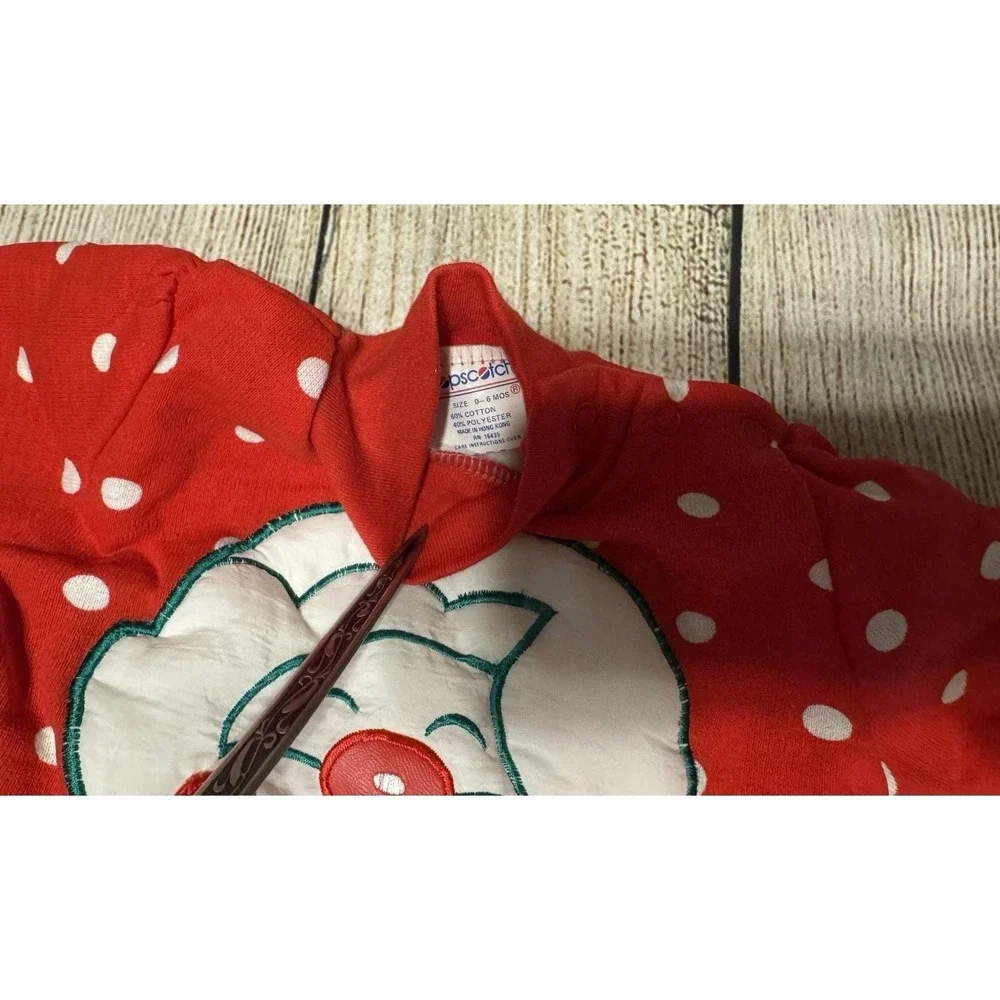 Vintage Hopscotch Baby Puffer SANTA Polka Dot Red White Outfit 0-6 months TbA2